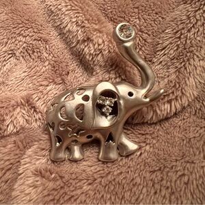 VINTAGE Silver Pewter Crystal Elephant Brooch with Heart, Star, and Moon Cutouts